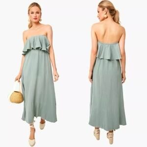Pomander Place Tuckernuck Size M Gauze Mallorca Strapless Ruffle Midi Dress Sage